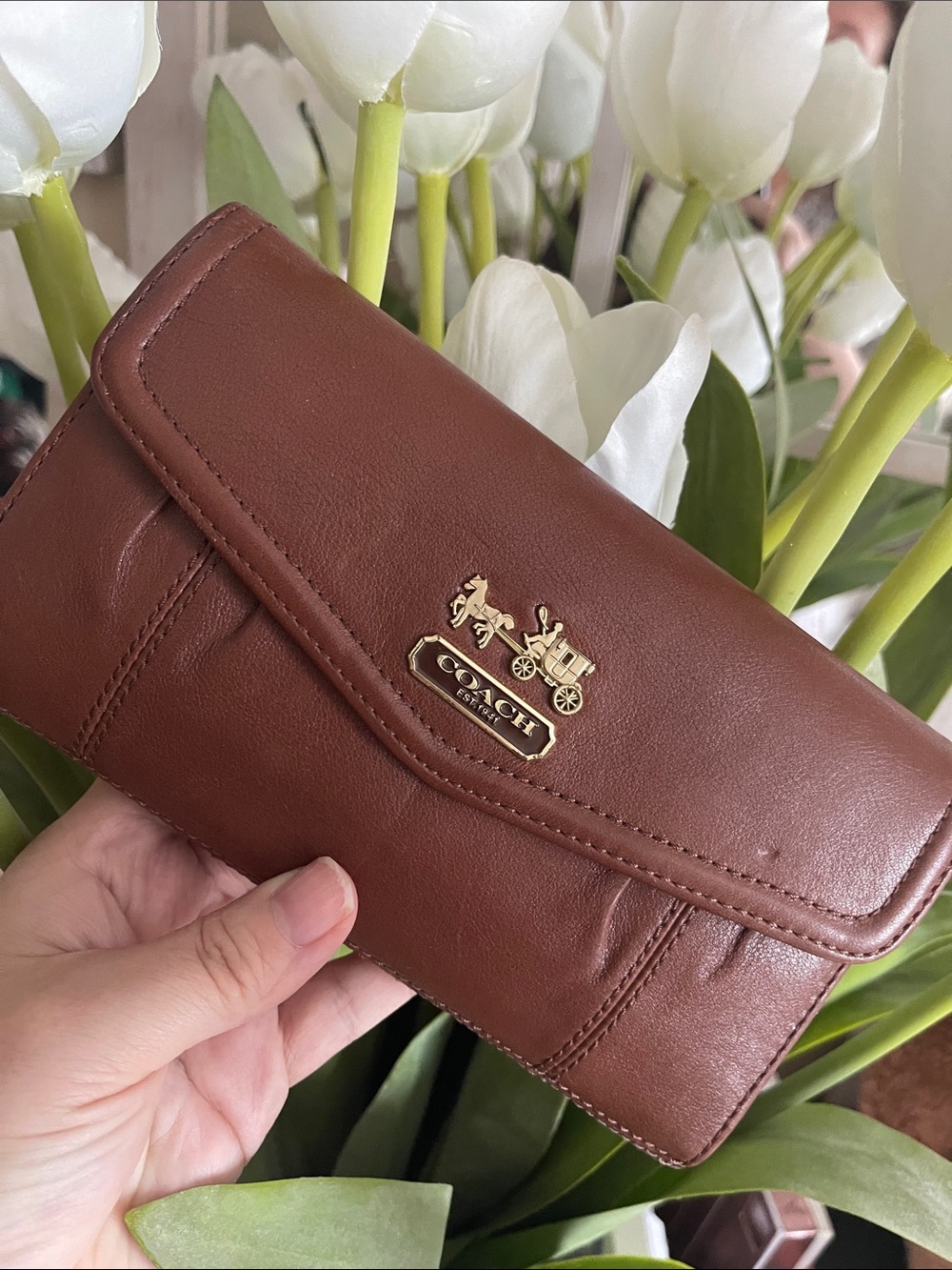 COACH Brown Leather Continental Wallet with checkbook cover